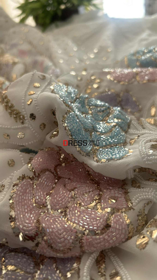 Party Wear Cut Dana Mukaish Kurta Dupatta Set (Viscose Georgette) Chikankari Suits