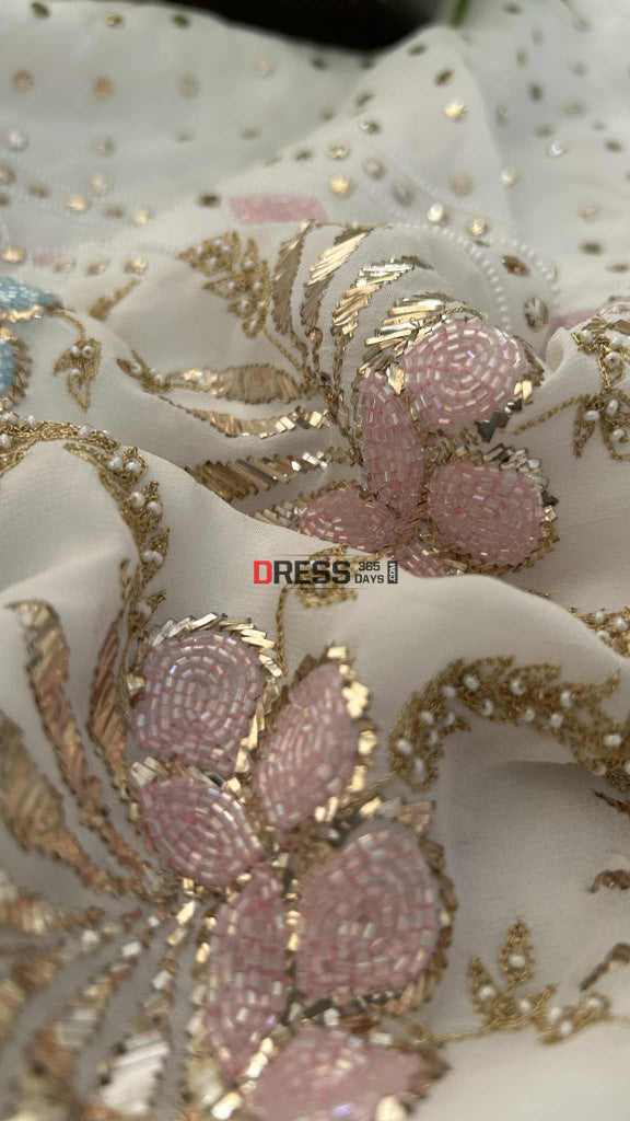 Party Wear Cut Dana Mukaish Kurta Dupatta Set (Viscose Georgette) Chikankari Suits