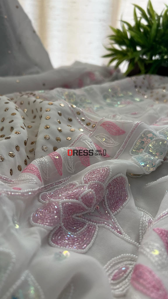 Party Wear Cut Dana Mukaish Kurta Dupatta Set (Viscose Georgette) Chikankari Suits