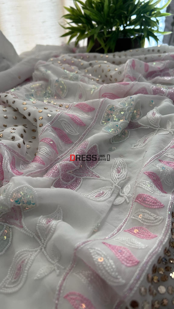Party Wear Cut Dana Mukaish Kurta Dupatta Set (Viscose Georgette) Chikankari Suits