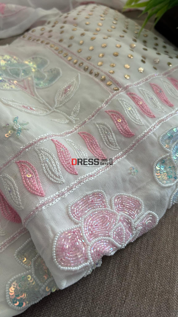 Party Wear Cut Dana Mukaish Kurta Dupatta Set (Viscose Georgette) Chikankari Suits