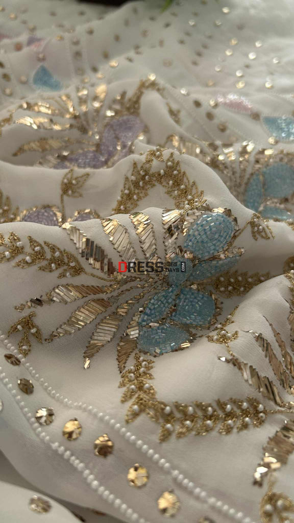 Party Wear Cut Dana Mukaish Kurta Dupatta Set (Viscose Georgette) Chikankari Suits