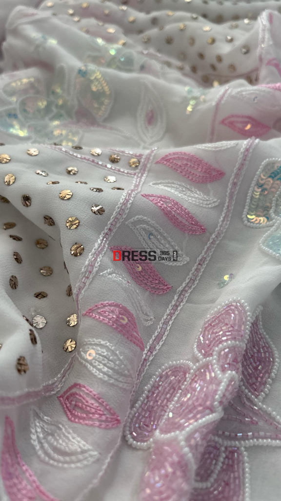 Party Wear Cut Dana Mukaish Kurta Dupatta Set (Viscose Georgette) Chikankari Suits