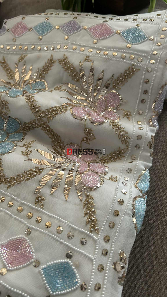 Party Wear Cut Dana Mukaish Kurta Dupatta Set (Viscose Georgette) Chikankari Suits