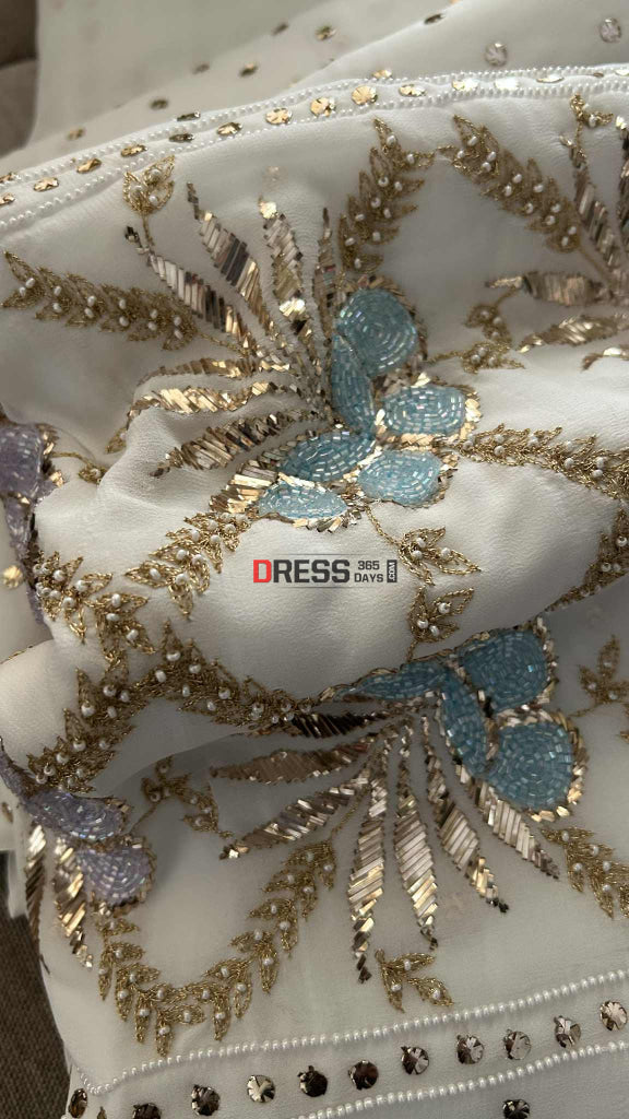 Party Wear Cut Dana Mukaish Kurta Dupatta Set (Viscose Georgette) Chikankari Suits