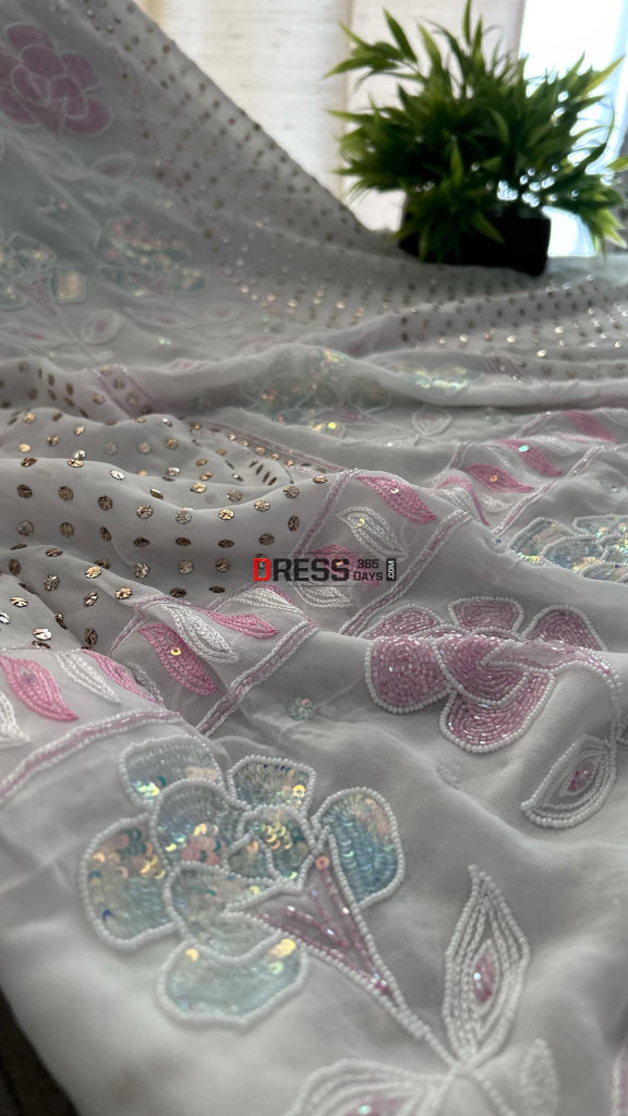 Party Wear Cut Dana Mukaish Kurta Dupatta Set (Viscose Georgette) Chikankari Suits