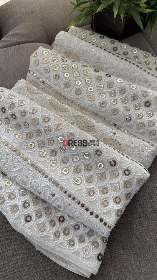 Party Wear Ivory Chikankari Ring Mukaish Suit (Kurta & Dupatta) Chikankari Suits