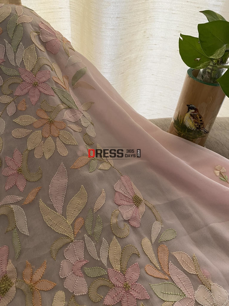 Pastel Pink All Over Multicolour Chikankari Parsi Gara Suit Suits