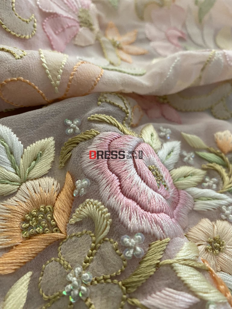 Pastel Pink All Over Multicolour Chikankari Parsi Gara Suit Suits