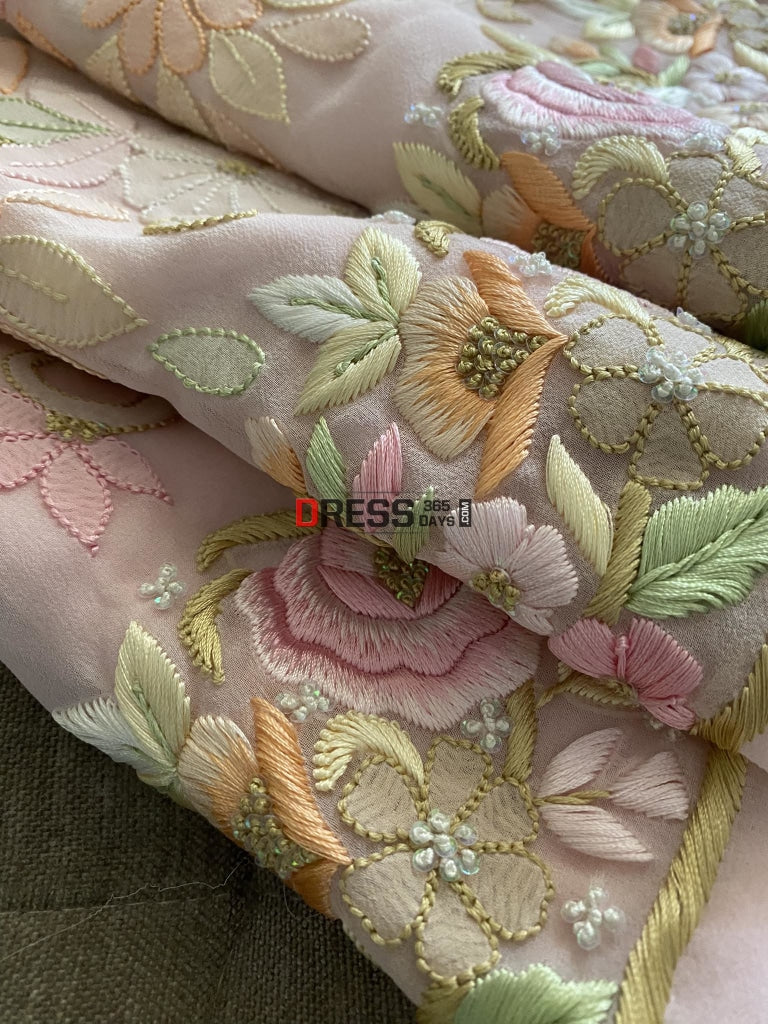 Pastel Pink All Over Multicolour Chikankari Parsi Gara Suit Suits