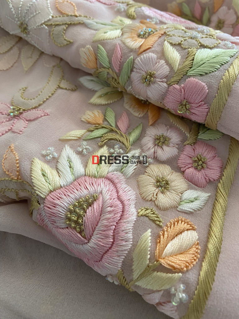 Pastel Pink All Over Multicolour Chikankari Parsi Gara Suit Suits