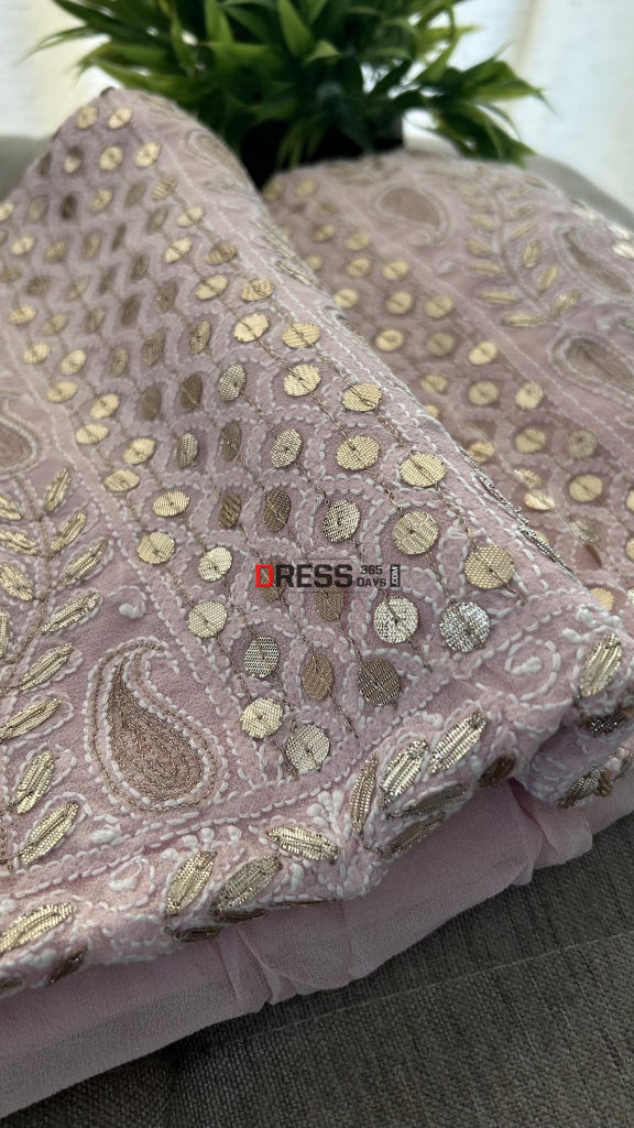 Pastel Pink Chikankari Gota Patti Suit (Kurta & Dupatta) Suits