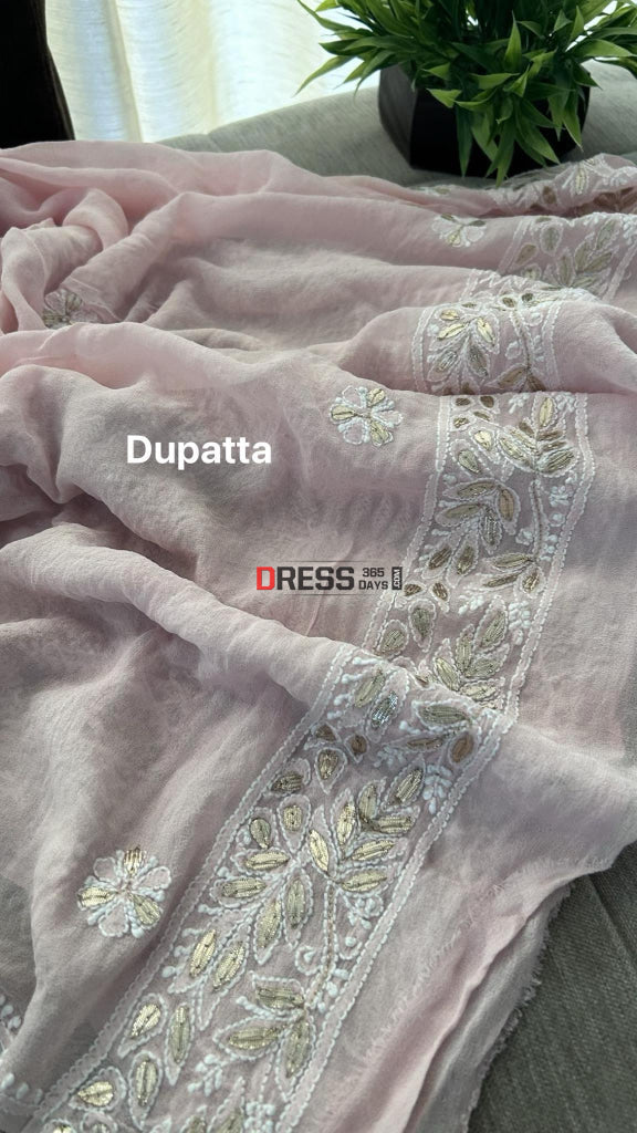 Pastel Pink Chikankari Gota Patti Suit (Kurta & Dupatta) Suits