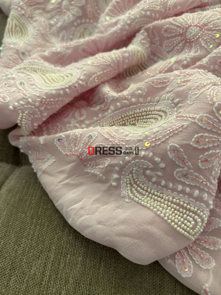 Pastel Pink Chikankari Pearl Cut Dana Suit Suits