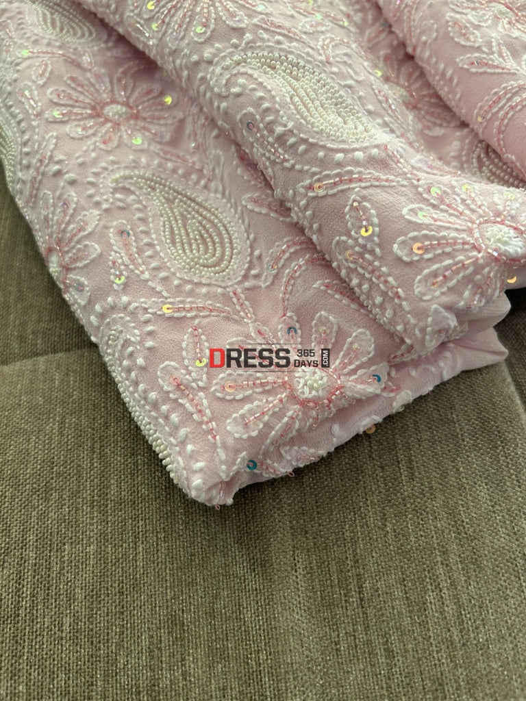 Pastel Pink Chikankari Pearl Cut Dana Suit Suits
