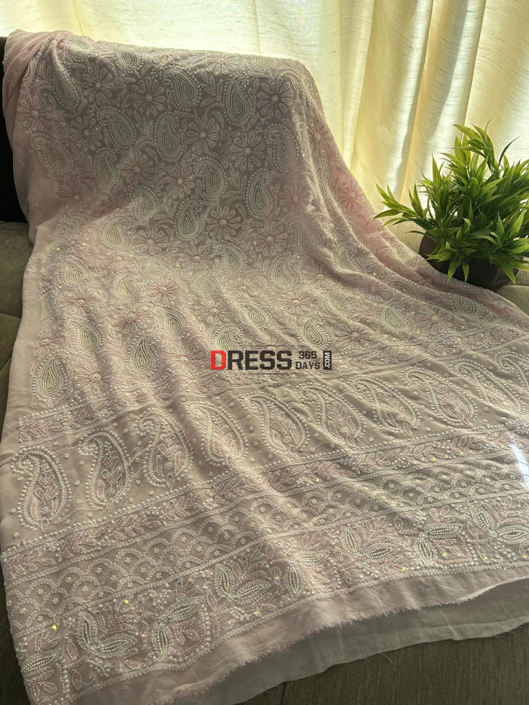 Pastel Pink Chikankari Pearl Cut Dana Suit Suits