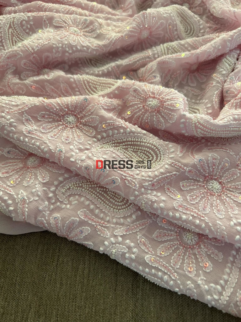 Pastel Pink Chikankari Pearl Cut Dana Suit Suits