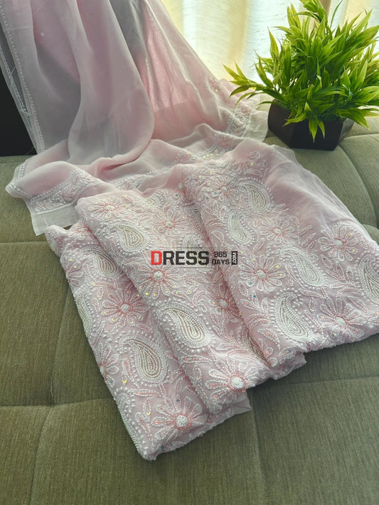 Pastel Pink Chikankari Pearl Cut Dana Suit Suits