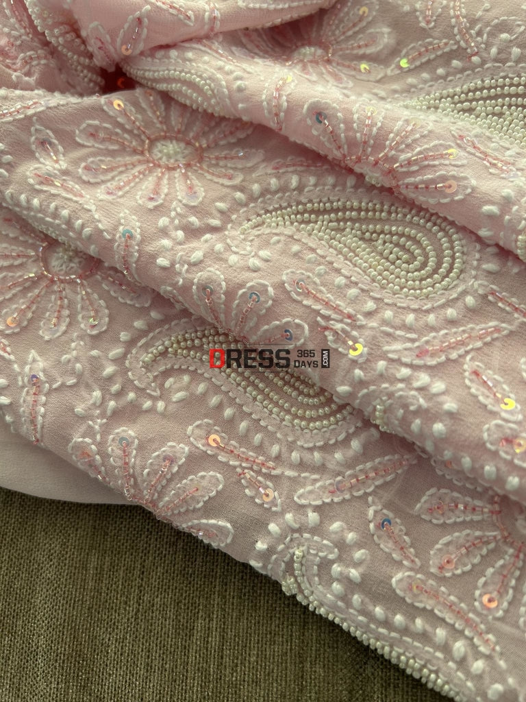 Pastel Pink Chikankari Pearl Cut Dana Suit Suits