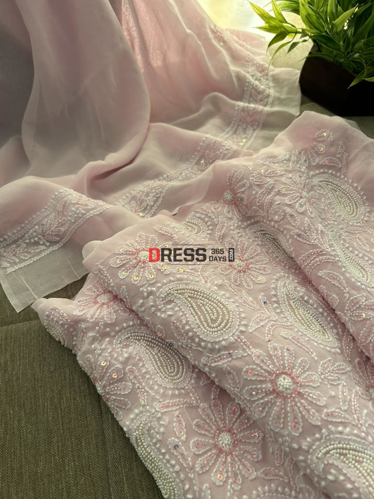 Pastel Pink Chikankari Pearl Cut Dana Suit Suits
