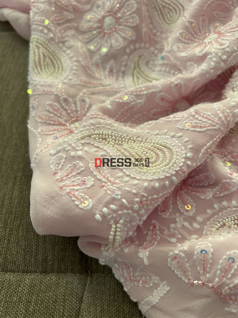 Pastel Pink Chikankari Pearl Cut Dana Suit Suits