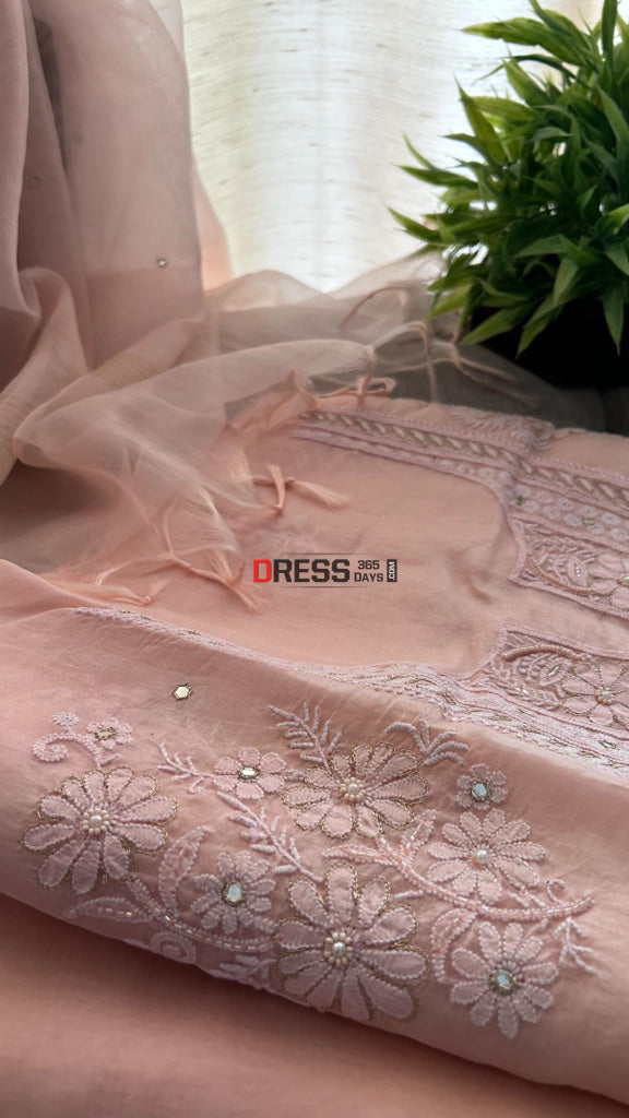 Pastel Pink Chikankari Suit (Semi Formal Wear) Suits