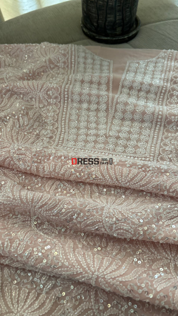 Pastel Pink Cut Dana Sequins Fine Chikankari Suit - Chikankari Suits