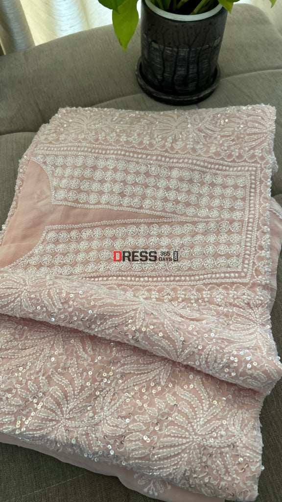 Pastel Pink Cut Dana Sequins Fine Chikankari Suit - Chikankari Suits