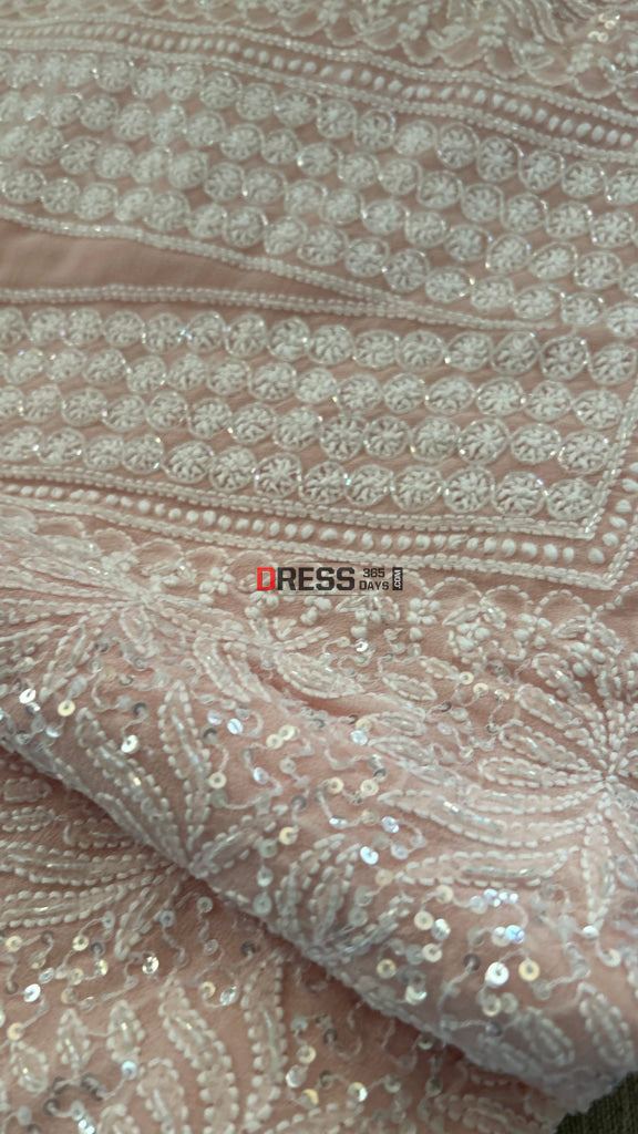 Pastel Pink Cut Dana Sequins Fine Chikankari Suit - Chikankari Suits