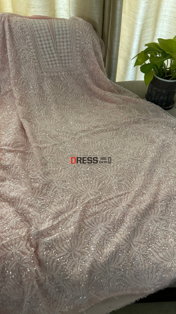 Pastel Pink Cut Dana Sequins Fine Chikankari Suit - Chikankari Suits