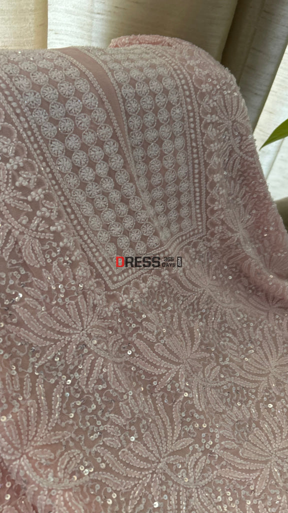 Pastel Pink Cut Dana Sequins Fine Chikankari Suit - Chikankari Suits