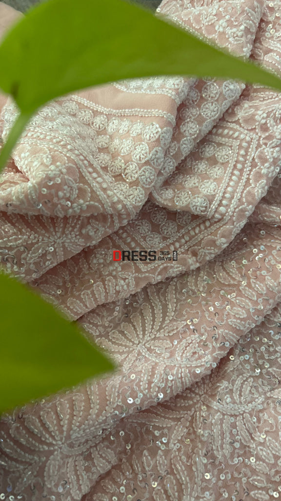 Pastel Pink Cut Dana Sequins Fine Chikankari Suit - Chikankari Suits
