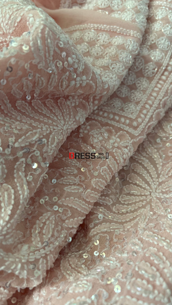 Pastel Pink Cut Dana Sequins Fine Chikankari Suit - Chikankari Suits