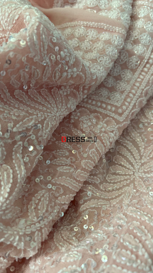 Pastel Pink Cut Dana Sequins Fine Chikankari Suit - Chikankari Suits