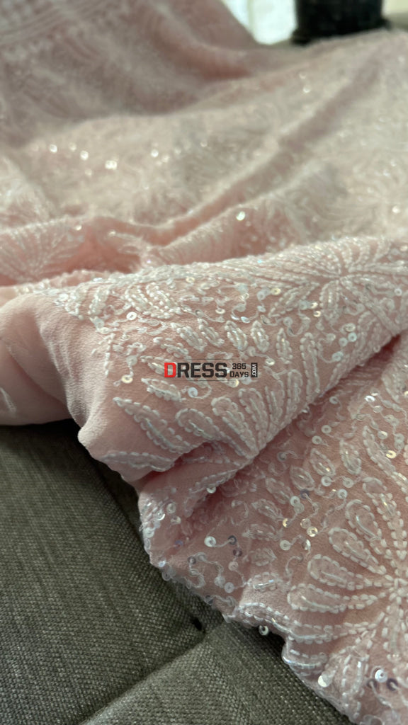 Pastel Pink Cut Dana Sequins Fine Chikankari Suit - Chikankari Suits