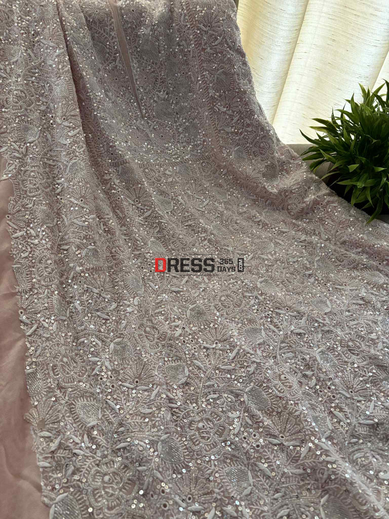 Pastel Pink Fine Chikankari Cut Dana Sequins Suit Chikankari Suits