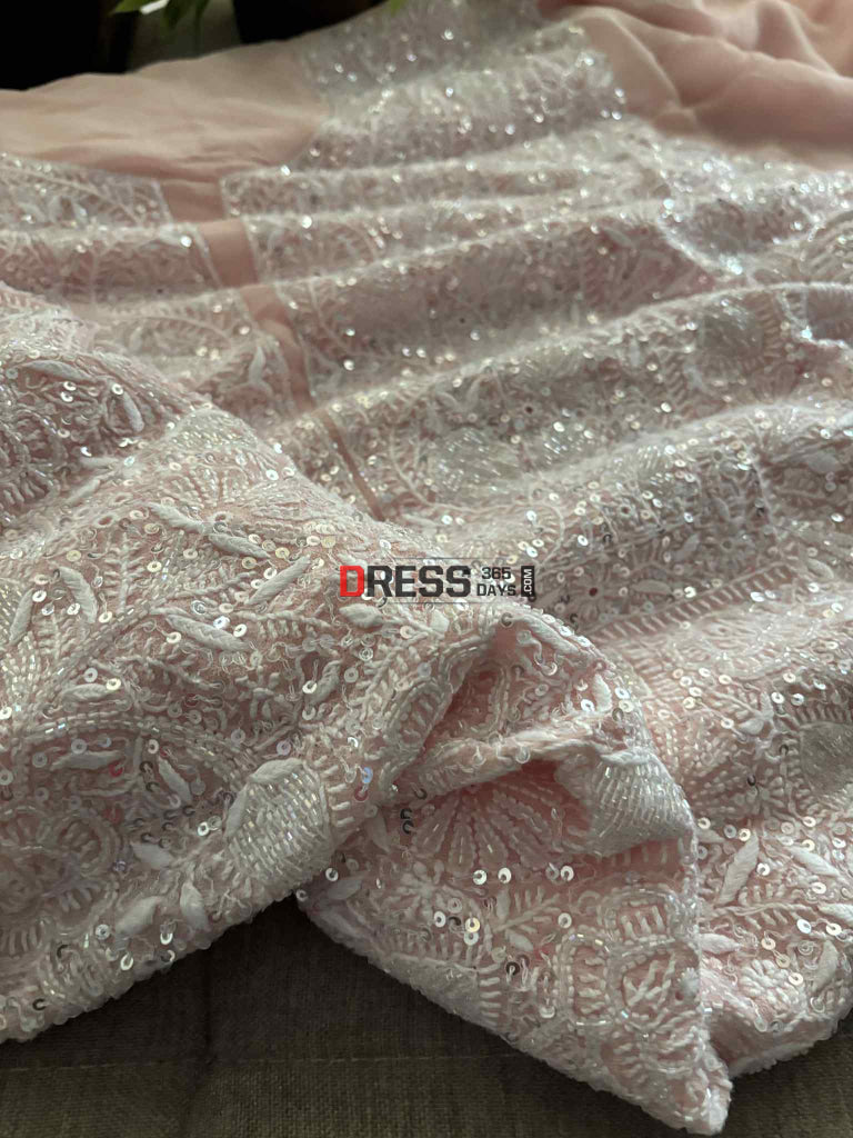 Pastel Pink Fine Chikankari Cut Dana Sequins Suit Chikankari Suits