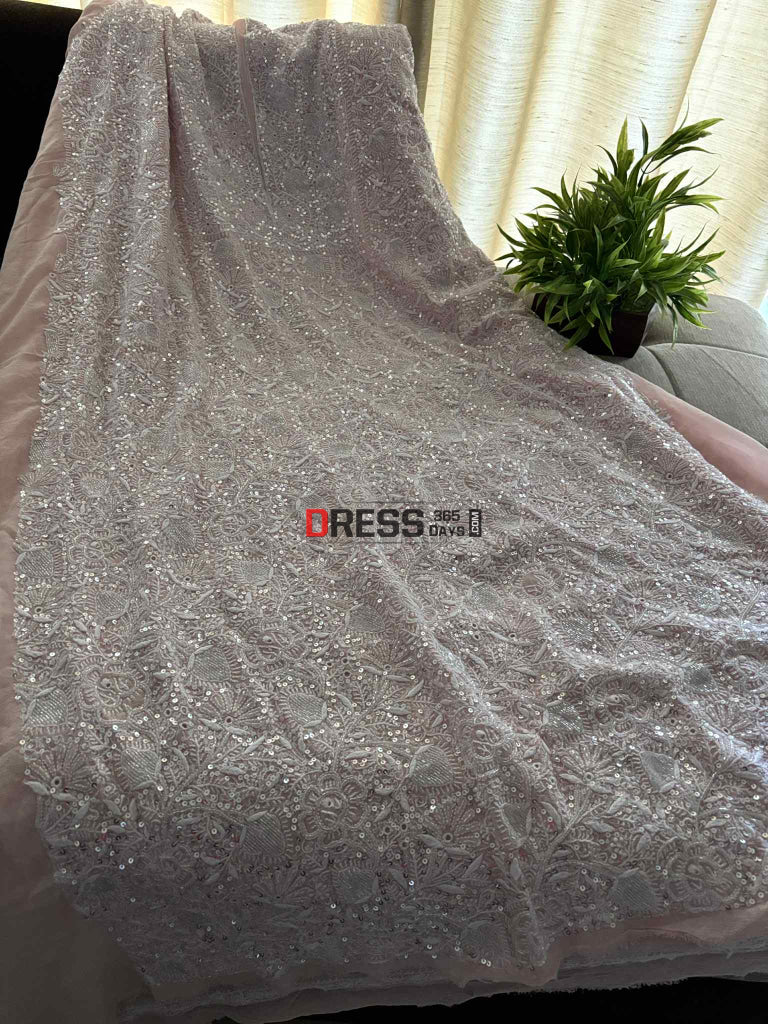 Pastel Pink Fine Chikankari Cut Dana Sequins Suit Chikankari Suits