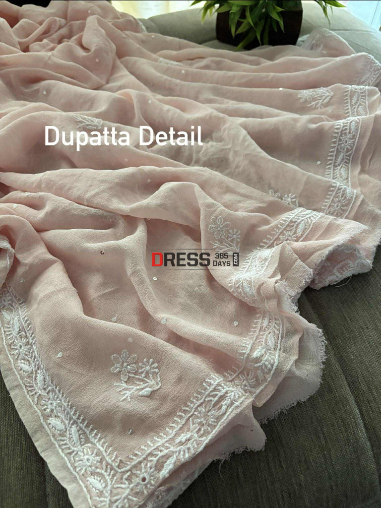 Pastel Pink Fine Chikankari Cut Dana Sequins Suit Chikankari Suits