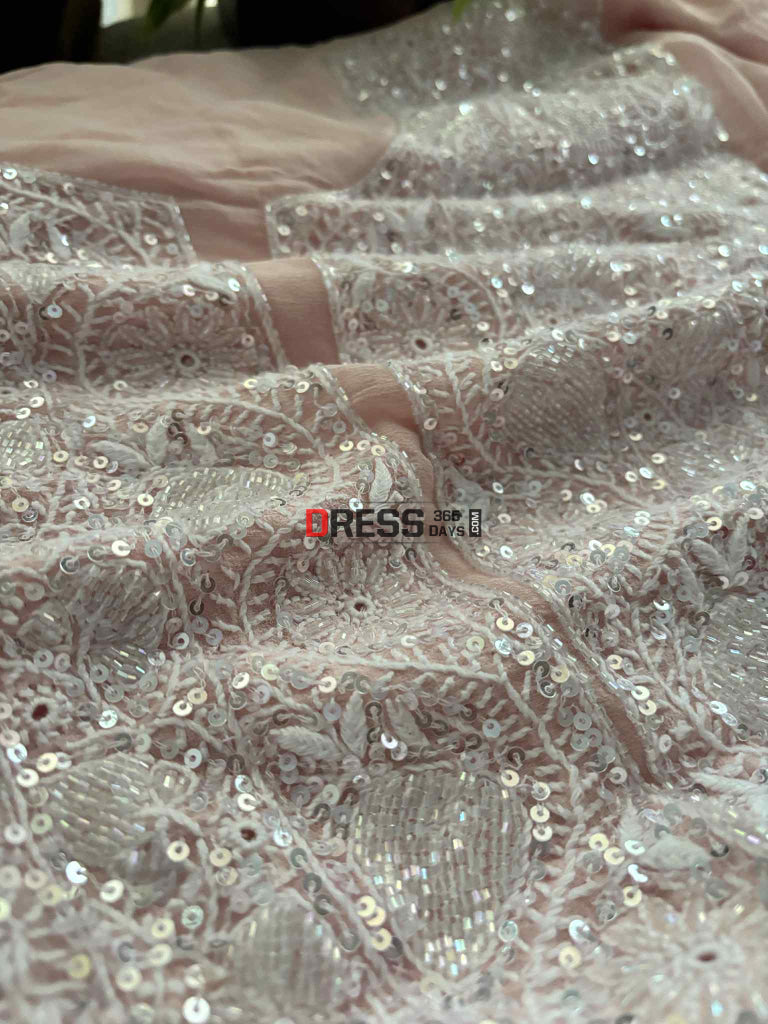 Pastel Pink Fine Chikankari Cut Dana Sequins Suit Chikankari Suits