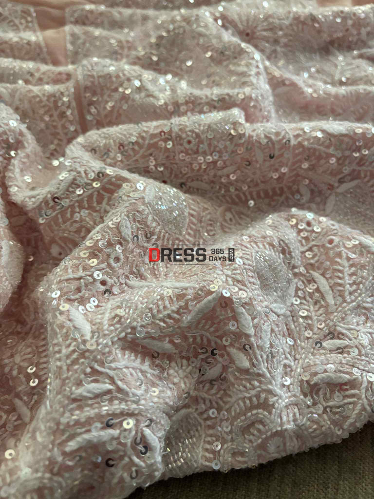 Pastel Pink Fine Chikankari Cut Dana Sequins Suit Chikankari Suits