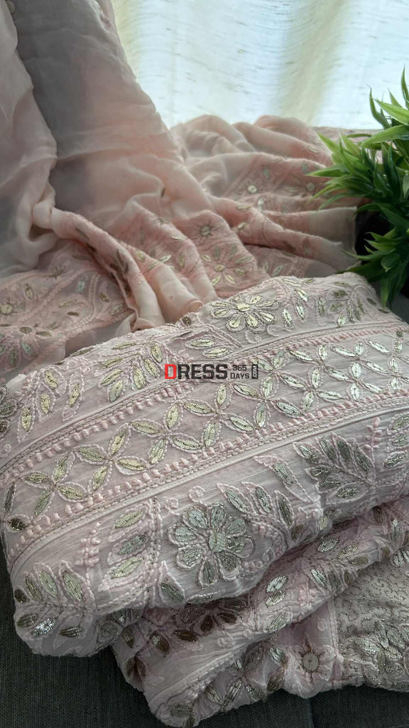Pastel Pink Gota Patti Chikankari Anarkali Suit (Anarkali And Dupatta) Chikankari Anarkali