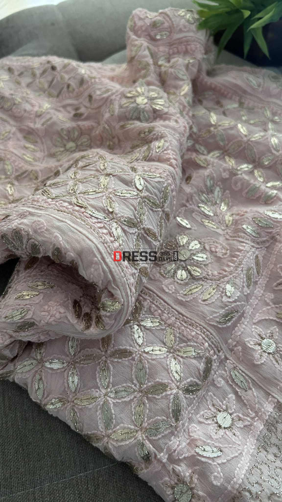 Pastel Pink Gota Patti Chikankari Anarkali Suit (Anarkali And Dupatta) Chikankari Anarkali