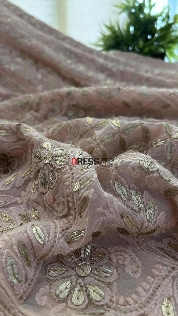 Pastel Pink Gota Patti Chikankari Anarkali Suit (Anarkali And Dupatta) Chikankari Anarkali