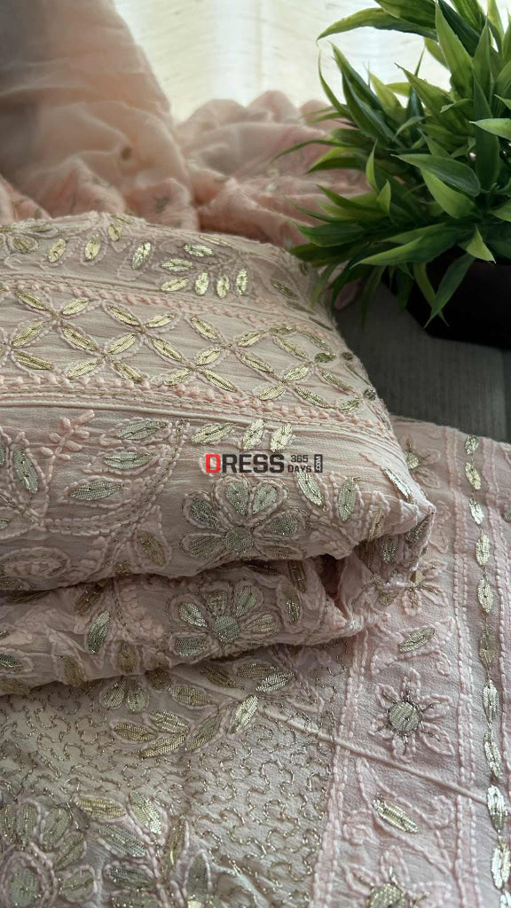 Pastel Pink Gota Patti Chikankari Anarkali Suit (Anarkali And Dupatta) Chikankari Anarkali
