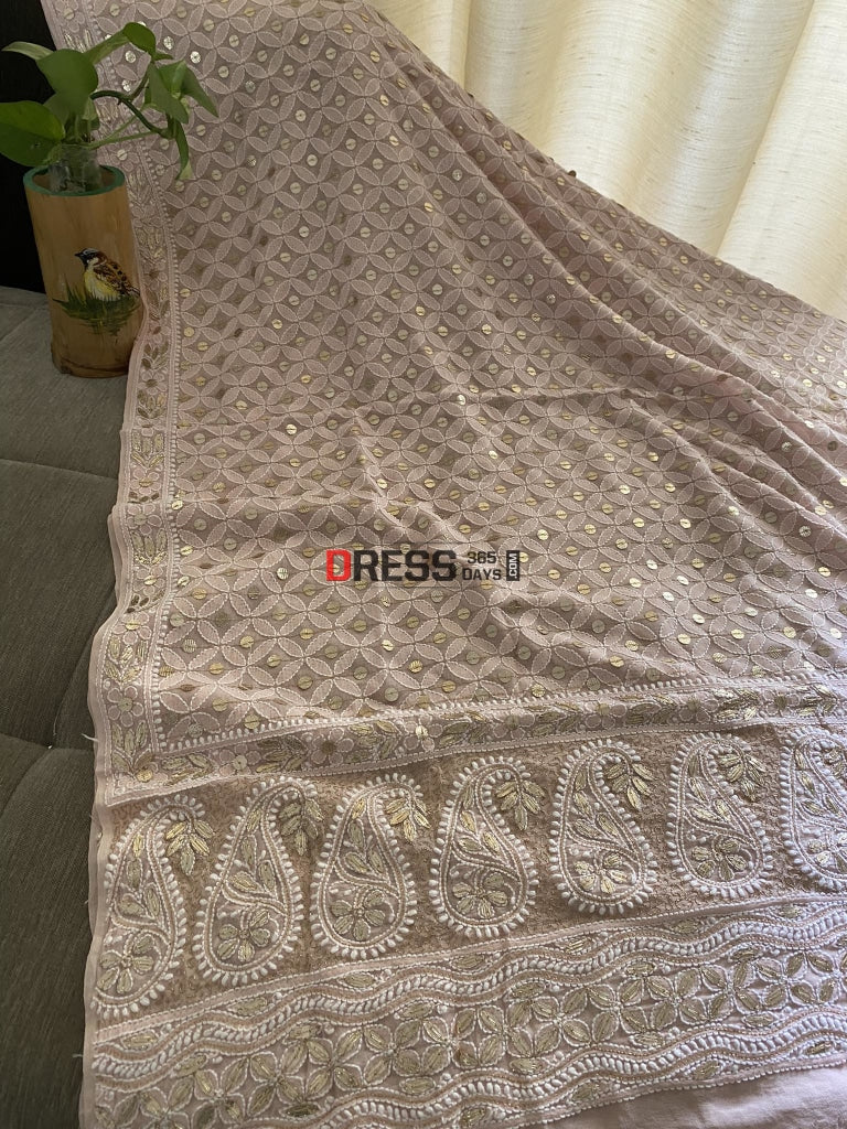 Pastel Pink Gota Patti Chikankari Dupatta