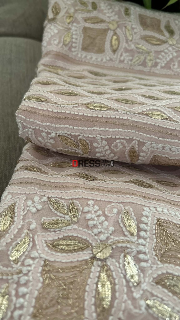 Pastel Pink Gota Patti Chikankari Suit (Kurta & Dupatta) Chikankari Suits