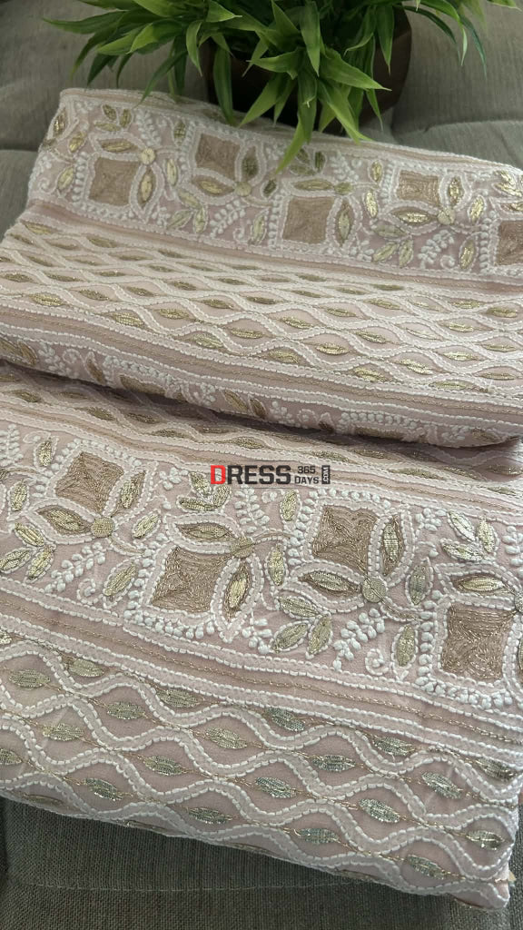 Pastel Pink Gota Patti Chikankari Suit (Kurta & Dupatta) Chikankari Suits