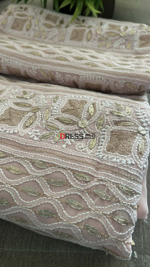 Pastel Pink Gota Patti Chikankari Suit (Kurta & Dupatta) Chikankari Suits