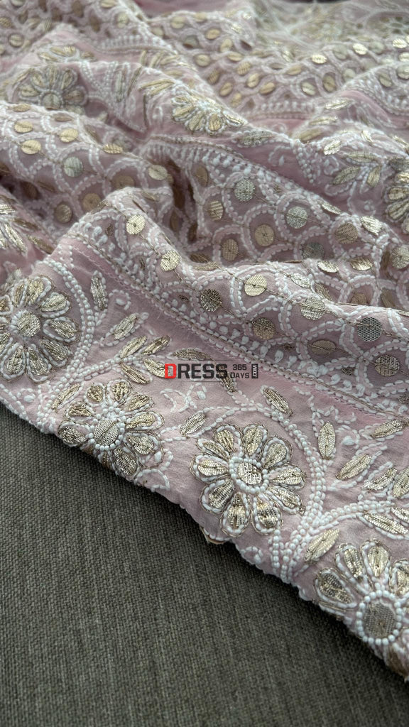 Pastel Pink Gota Patti & Pearl Chikankari Anarkali Suit